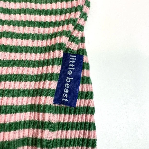 LITTLE BEAST 'Two Peas’ Sleeveless Dog Shirt Pink Green Ribbed Size XL - Picture 6 of 12